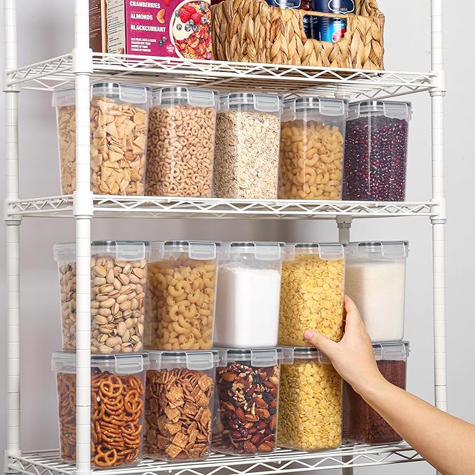 Vtopmart Airtight Food Storage Containers 12 Pieces 1.5qt / 1.6L- Plastic BPA Free Kitchen Pantry Storage Containers for Sugar, Flour and Baking Supplies - Dishwasher Safe - Include 24 Labels, Black