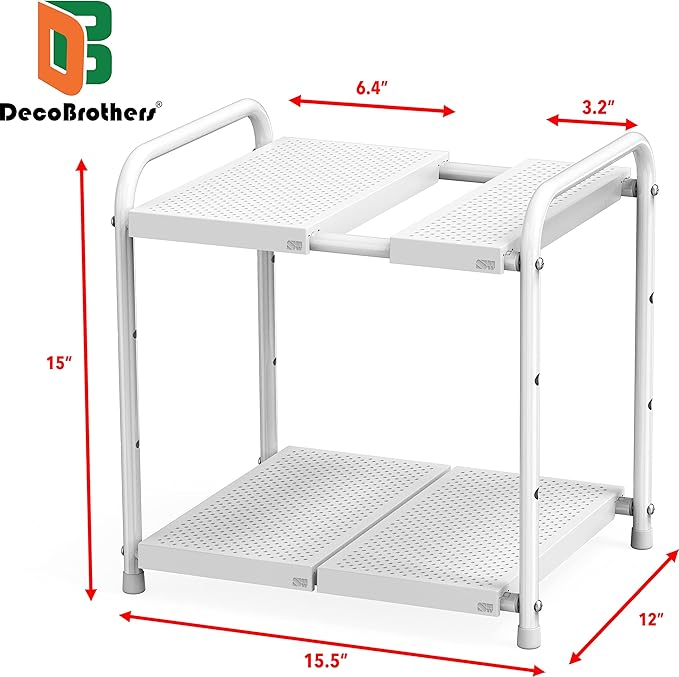 Deco Brothers Under Sink 2 Tier Expandable Shelf Organizer, White