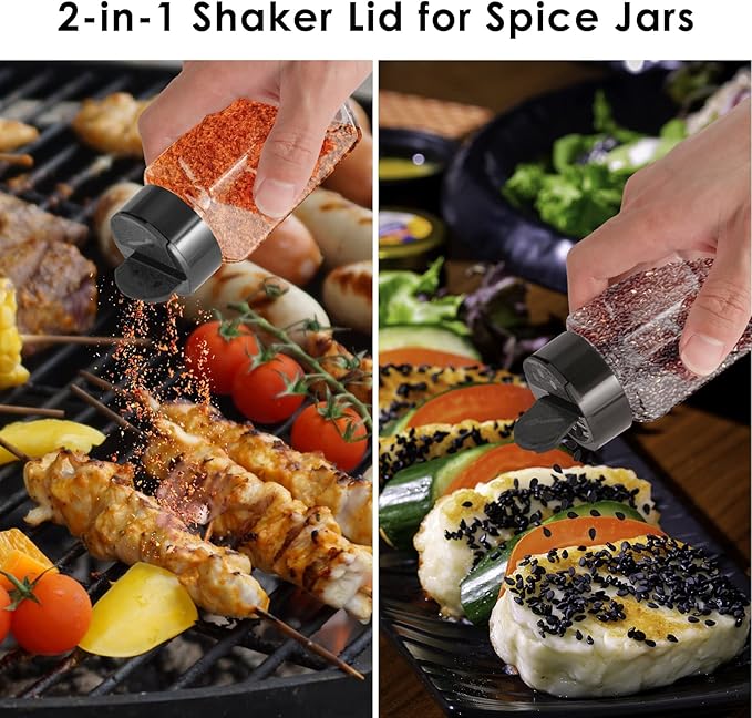 12 Pack Glass Spice Jars with Labels, 4oz Spices Containers Spice Jars with Black Shaker Lids, Empty Containers for Spice, Silicone Funnel and Pen Included