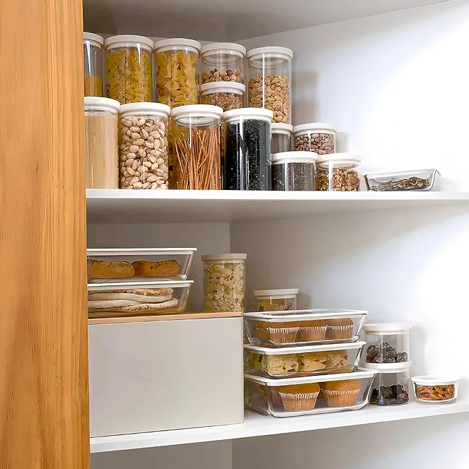 Glass Food Storage Jar with Glass Lid, Food Canister Set with Airtight Lids, Glass Pantry Jar for Kitchen Organization. Food Storage Containers in Pack of 6, 16oz.