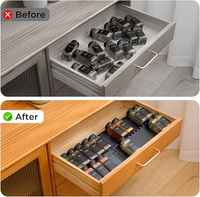 Spice Drawer Organizer, 3 Tier- 3 Pack Drawer Seasoning Organizer Expandable from 13" to 24.4", Spice Rack for Kitchen Drawers, Spice Organization Insert Tray for Drawer (Jars not included)