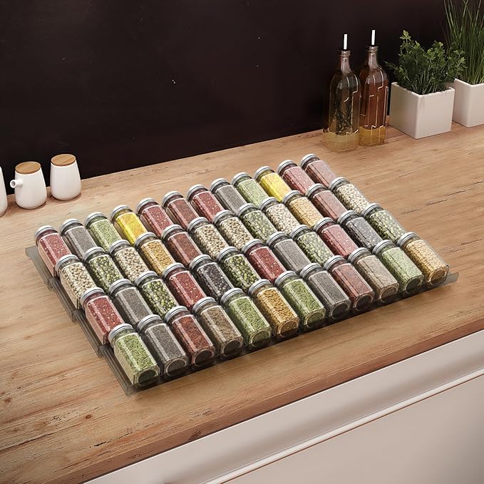 Spice Drawer Organizer,8 Pcs,Acrylic Spice Drawer Organizer,Drawer Spice Rack,Expandable From 13'' to 26'' Kitchen Spice Rack Organizers and Storage for Drawer(Grey)