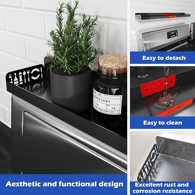 "STUTOV Magnetic Spice/Seasoning Rack for Stove Top Organization, 30" Length, Oven Shelf (Black With Red STUTOV)"
