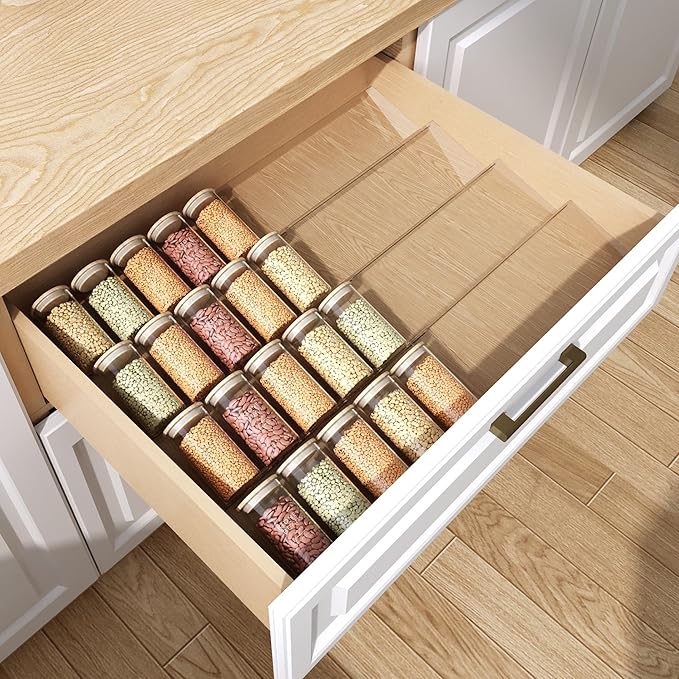 Drawer Organizer Set,4 Tier- 8 Pack Acrylic Seasoning Organizer, Kitchen Organizers and Storage, Makeup Organizer,Expandable From 13'' to 26'' Trays with Angled Dividers for Vanity Drawer,Bathroom