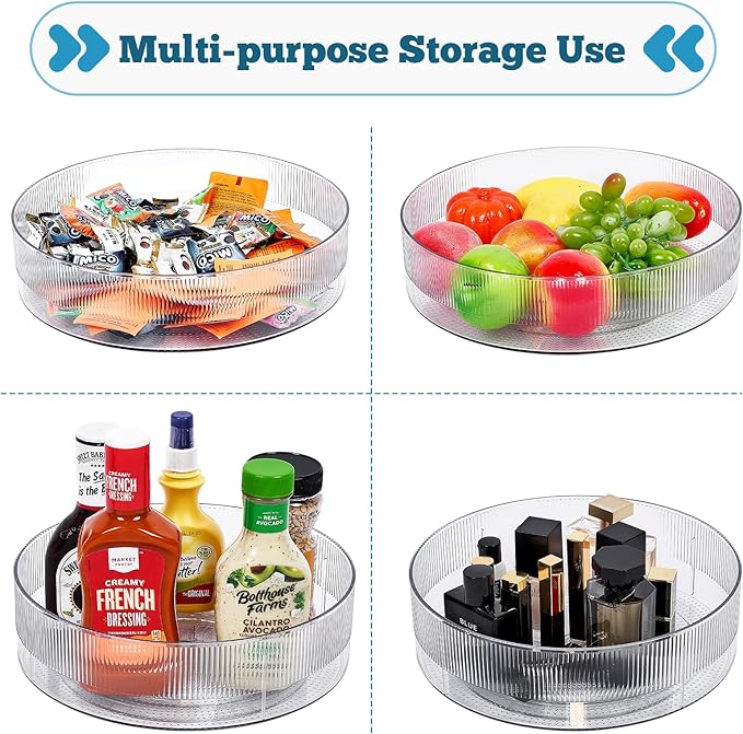 FreshKeeper Plastic Lazy Susan Organizer, Clear Pantry Lazy Susan Turntable for Cabinet and Kitchen 13’’
