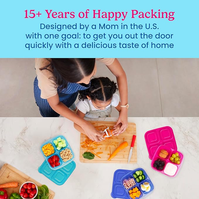 Bentgo Easyboxes 4-Compartment Snack Containers - 8-Piece Set with 4 Trays & 4 Custom-Fit Lids to Seal in Freshness - Reusable Food Storage & Meal Prep Bento BPA-Free Containers (Jewel Brights)