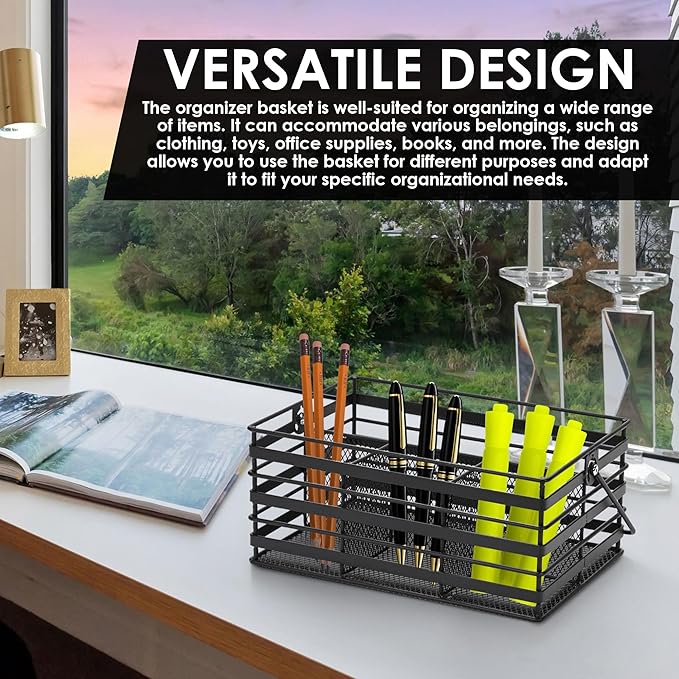 Stainless Steel Utensil Basket,Dishwasher , Flatware Basket, Kitchen, Countertop, Office, Camping, Outdoors, and Restaurants, 4-Compartment, Black