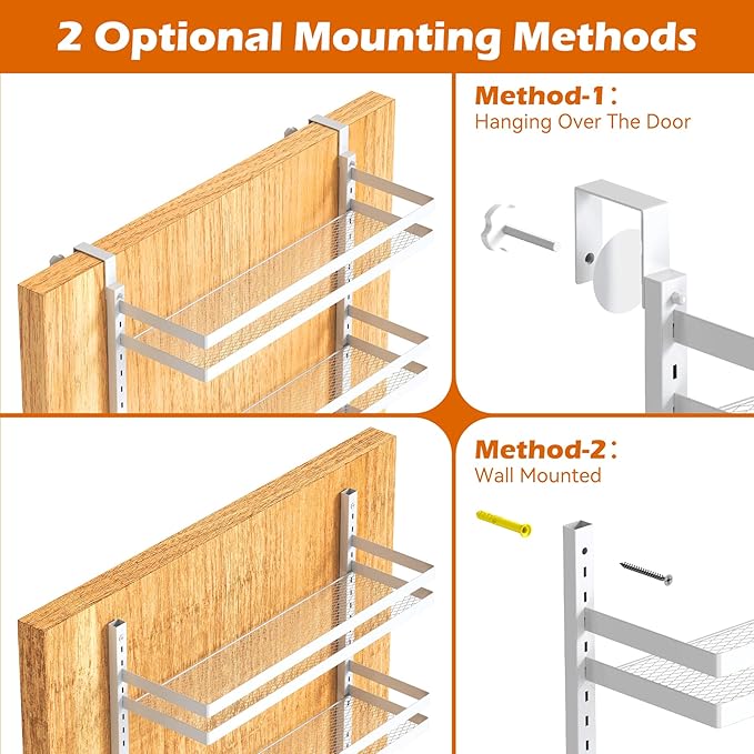 8-Tier-Over-the-Door-Pantry-Organizer W/ Adjustable Basket&Fence,Large Wall Mount Spice Rack Organizer, Hanging Spice Seasoning Shelf Organization For Kitchen Cabinet Door, Bathroom Door Storage