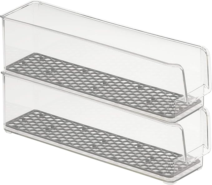 Spectrum Diversified Hexa in-Fridge Large Refrigerator Bin for Storage and Organization of Fruit Vegetables Produce and More, 15" D x 3.5" Wx 4" H, Clear/Dark Gray