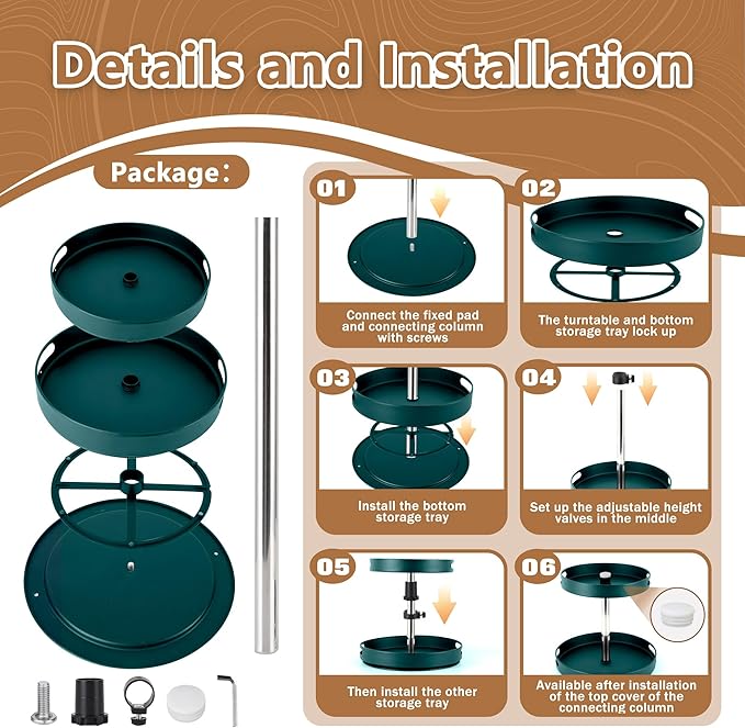 Rack Lazy Susan Organizer, 2 Tier Height Adjustable Rotating Lazy Turntable Organization for Cabinet Kitchen Table Pantry Countertop Refrigerator Cupboard Storage(Green, 12 inch)
