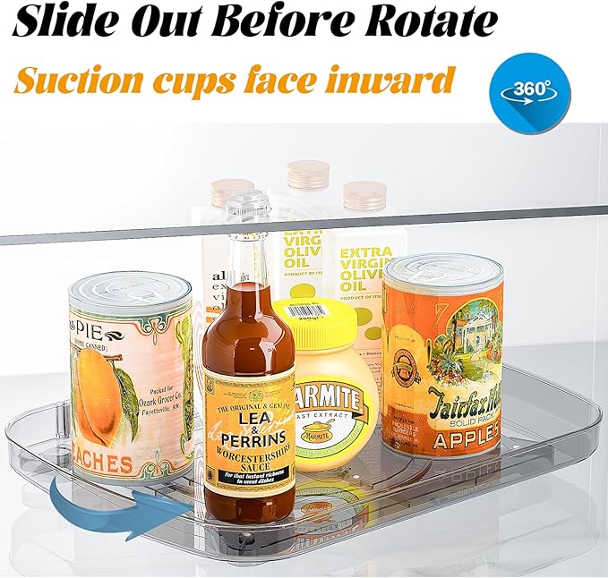 Lazy Susan Turntable Organizer for Refrigerator 360° Refrigerator Organizers and Storage Lazy Susan Organizer for Fridge, Cabinet, and Pantry,13.85"x10.27",(Clear 1 Pack)