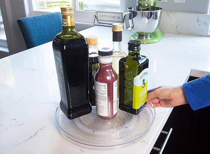 Kitchen Spaces Large Lazy Susan Turntable Organizer, Easy Reach Deep Cabinet Shelf Storage for Kitchen and Pantry Items, Great for Under The Sink, Clear and Sturdy with Full Spin