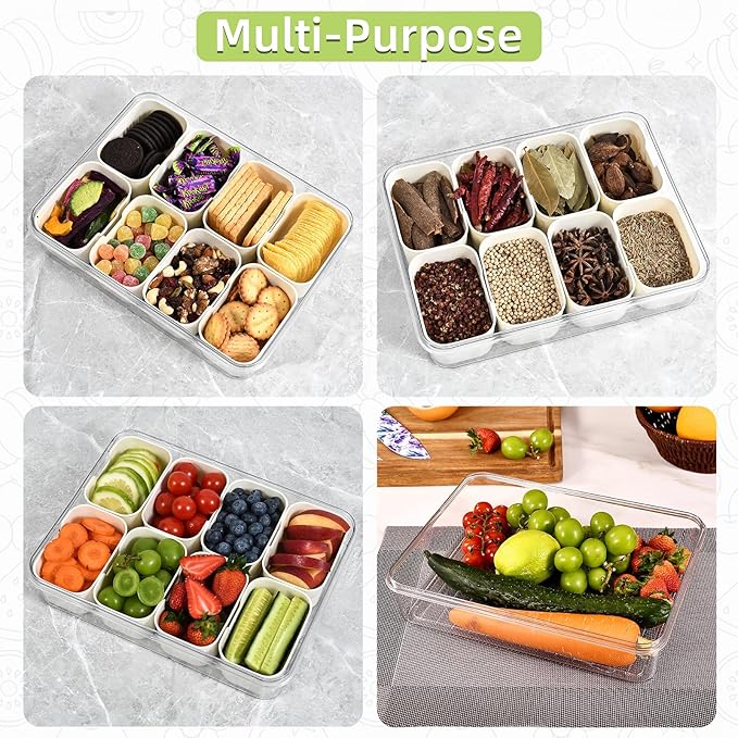 UPTRUST Snackle Box Container, Premium 2-Pack Divided Serving Tray & Lid with 8 Compartments, Durable Snackle Boxes for Travel & Parties – Snack box container, Perfect for Treats & Gifts