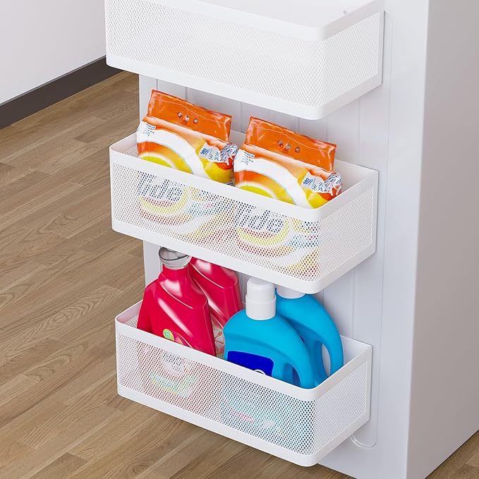 Magnetic Shelf for Washing Machine Magnetic Organizer for Laundry Washing Machine Shelf Hanging Basket Storage Magnetic Fridge Shelves Spice Rack for Refridgerator (White, L13.78in*W5.12in*H3.94in)
