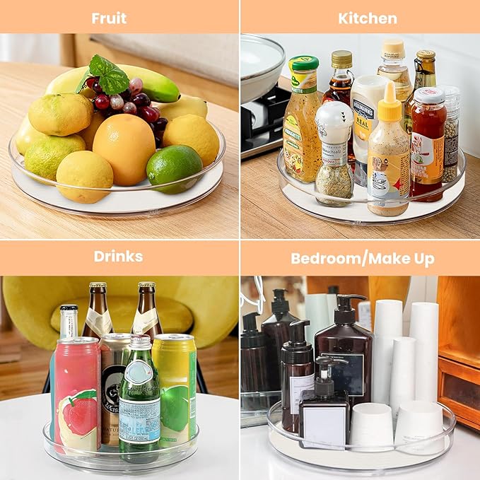 2 Pack Lazy Susan Organizer for Cabinet:Lazy Susan Turntable (8 Inch) with Non-Slip Mat and Handles,Turntable Rack for Kitchen,Pantry,Refrigerator,Bathroom and Vanity Countertop