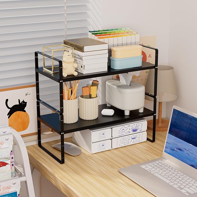 Cabinet Organizer Shelf Expandable in Cabinet Storage Shelf Kitchen Cupboard Organizer Stackable Spice Rack Kitchen Pantry Countertop Storage,8.07" D,Black
