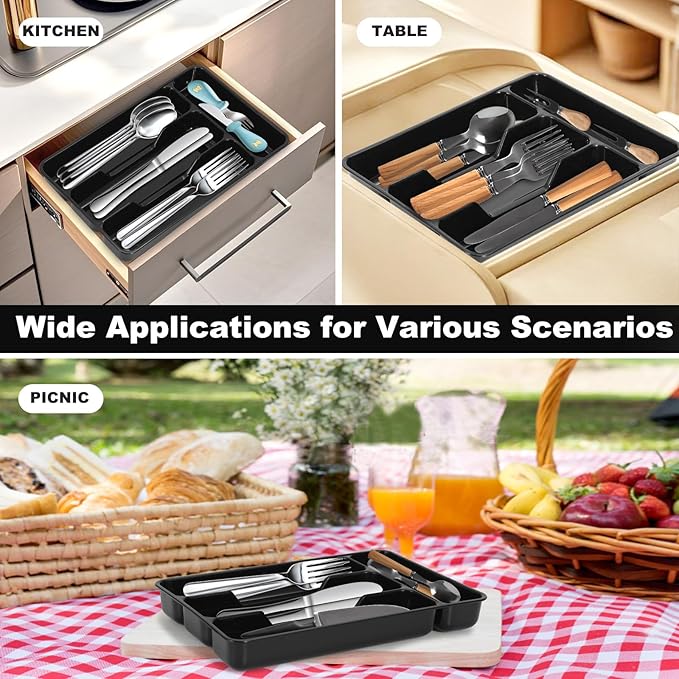 Silverware Drawer Organizer Tray,Mini Classic Organizer for Kitchen Drawers, Utensil Tray and Cutlery Silverware Holder Plastic Drawer Dividers with 4 Slots Multipurpose for Forks, Knives