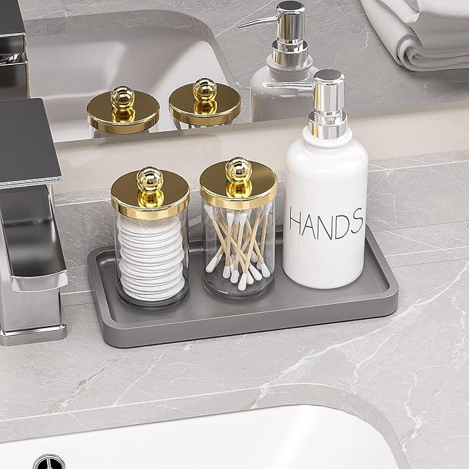 Weenson Small Bathroom Vanity Tray for Countertop Makeup Perfume Jewelry Decor Candle Keys, Bamboo Kitchen Tray for Soap Dispenser Spice, Small Catchall Tray Toilet Tank 7.9"L x 4"W x 0.79"H Silver