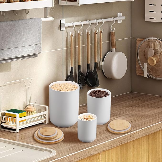JINIHFW Kitchen Canisters for Countertop,74 Oz Ceramic Kitchen Canisters with Lids,White Food Storage Jars for Tea, Cereal Nut, Cookie, Candy,Sugar and Flour Containers