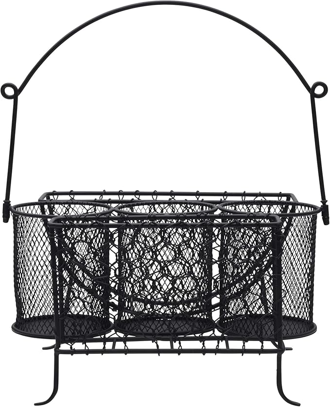 Mikasa Gourmet Basics Farmer's Market Picnic Caddy - Expandable Flatware Organizer - Iron Wire Frame with Compartments - Portable Silverware Drawer Organizer with Handle for Easy Carrying