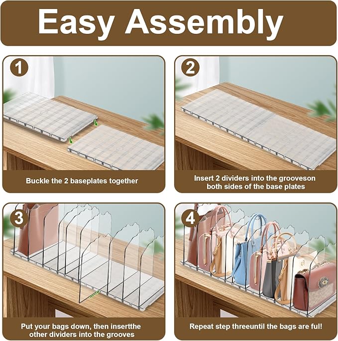 VERONLY 2-Pack Purse Organizer: Adjustable Closet Organizer and Storage, 10-Layer Acrylic Shelf Dividers for Closet Organization – Handbag & Bag Organizers, Ideal Gifts for Moms and Girlfriends