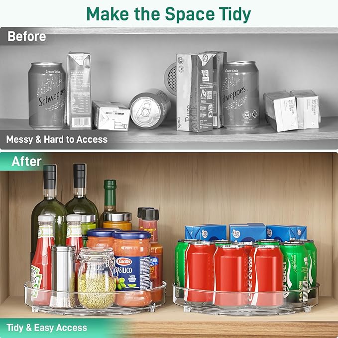 2 Pack Lazy Susan Organizer, 11 Inch Lazy Susan Turntable for Cabinet, Turntable Organizer for Pantry Organizers and Storage, Non-Skid Fridge Organizer