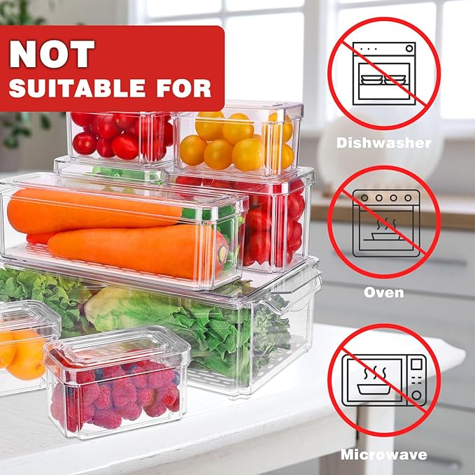 Moretoes 8 Pack Fridge Organizer Bins, Stackable Fridge Organizers with Lids, BPA-Free Clear Storage Bins for Fridge, Freezer, Kitchen, Cabinet, Pantry