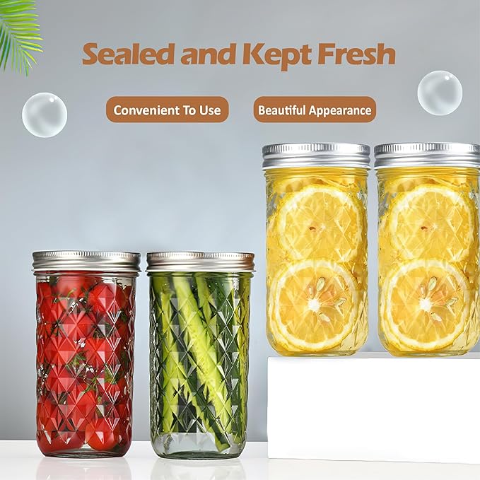 12 oz/350 ml Clear Glass Storage Canister with Airtight Lid, 4 Pack Cute Decorative Mason Container Jar for Salad, Overnight Oats, Snacks, Yogurt, Cereal, Fruit, Spice, Sugar, Coffee