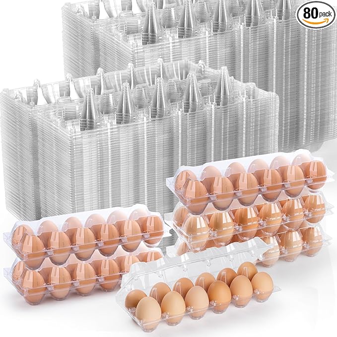 80 Pack Egg Cartons Cheap Bulk 12 Count, Clear Plastic Egg Cartons for Chicken Eggs, Reusable Egg Carton for Family, Chicken Farm, Markets Display - Medium Egg Holder, Egg Containers for Fresh Eggs