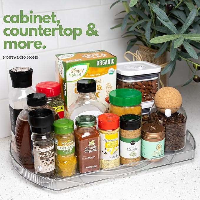 NOSTALGIQ 360° Rotating Lazy Susan for Refrigerator| Rectangular Fridge Organizer | Cabinet, Pantry, Refrigerator Organizers and Storage | Effortlessly Refrigerator Organizing Solution (16.5 x 11in)