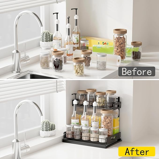2 Pack Under Sink Organizer with Pull-Out Drawers,Kitchen Storage Organization,Bathroom Organizers and Storage,Bathroom Shelves,Home Storage,Black