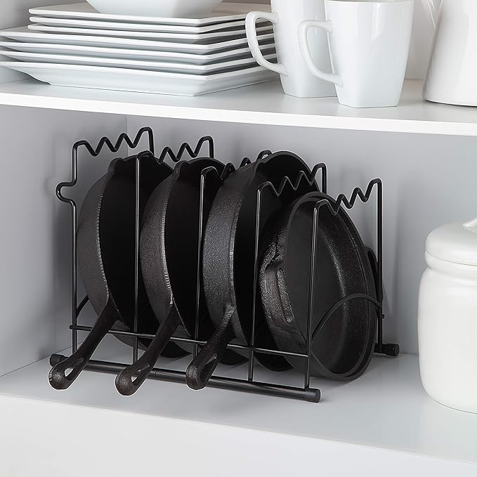 SunnyPoint Metal Heavy Duty Kitchen Countertop Cabinet Pantry Pan, Pot Lid, and Pot Organizer Rack Holder, 9.25 x 10.4 x 13.25 Inch, Black