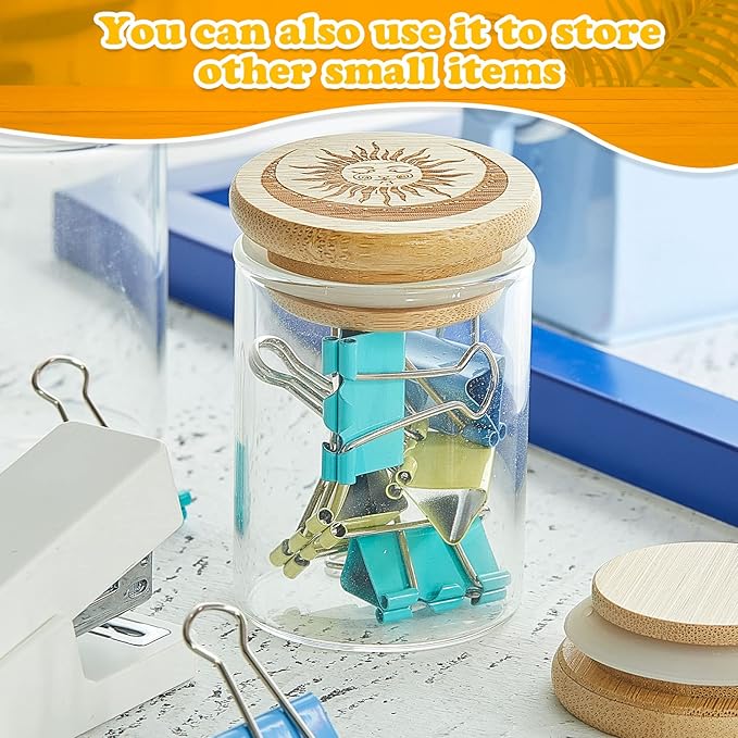2 Packs Glass Storage Jar with Decorative Airtight Bamboo Lid Multi Use Container Glass Jar Set Kitchen Canisters Food Cereal Storage for Candy Cookie Coffee Tea, 1/8 oz