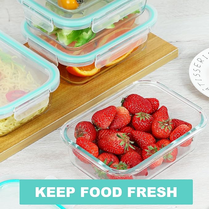 BAYZZ 35 Oz Glass Meal Prep Containers, 5 Pack Glass Food Storage Containers, Glass Bento Boxes with Lids-Dishwasher, Microwave, Oven & Freezer Friendly, Green