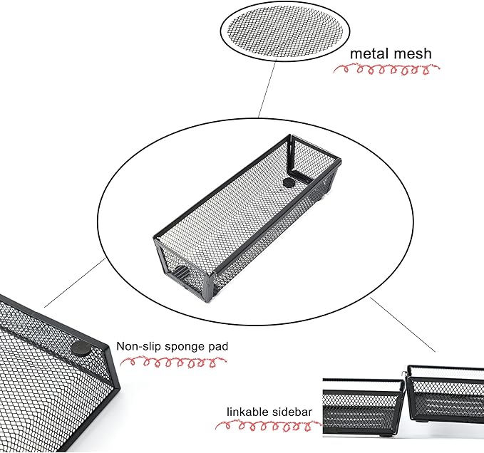 ihomecooker Mesh Tray Silverware Drawer Organizer, Utensil Cutlery Tray Office Supplies with Interlocking Arm Drawer Dividers Organizer for Flatware, Knives,Home,Office, School,Bedroom 9X3"Black…