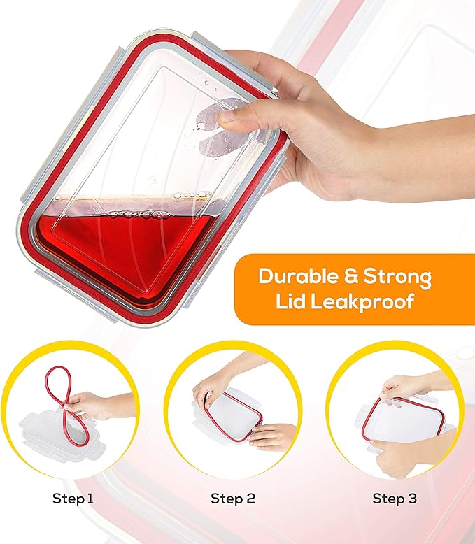 Utopia Kitchen Plastic Food Storage Container Set with Airtight Lids - 12 Pieces (6 Containers & 6 Snap Lids)- Reusable & Leftover Lunch Boxes - Leak Proof