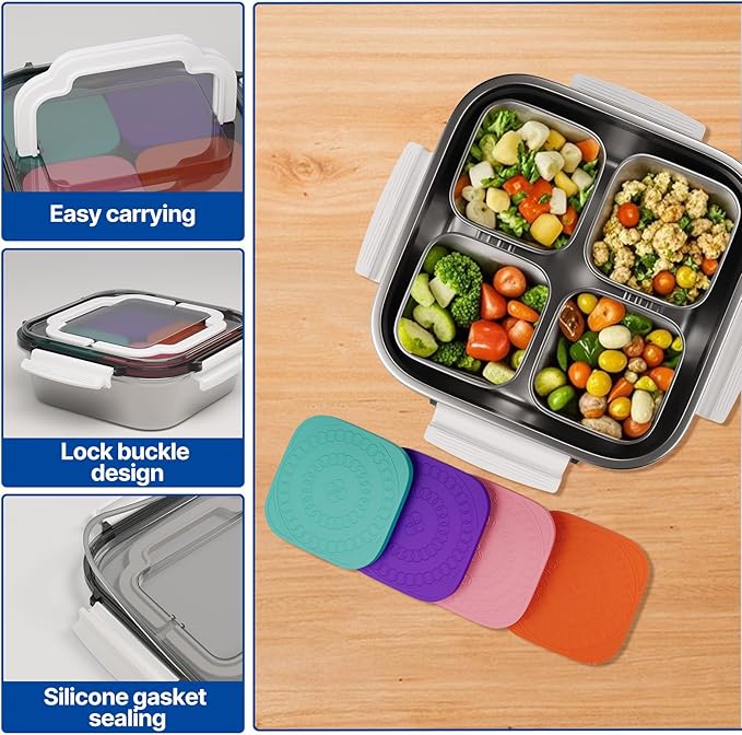 Snackle Box Container Stainless Steel Conntainers with Lids 5 Pack,Large Stainless Steel Container(1.5qt) and Set of 4 Snack Containers,Convenient to Carry,Suitable for Picnics and Travel