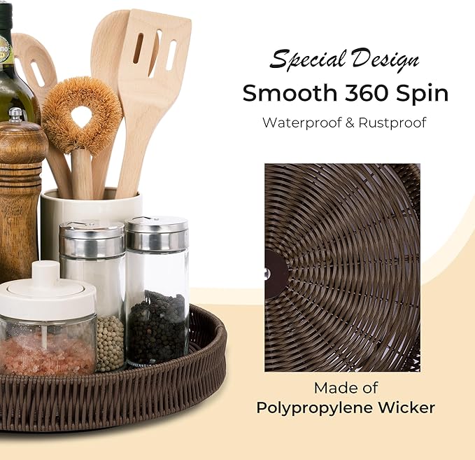 GRANNY SAYS 12 Inch Lazy Susan Organizer, Lazy Susan Turntable for Cabinet, Wicker Rotating Spice Rack for Kitchen Table,Large Lazy Susan Spice Rack Organizer, Kitchen Organizers and Storage