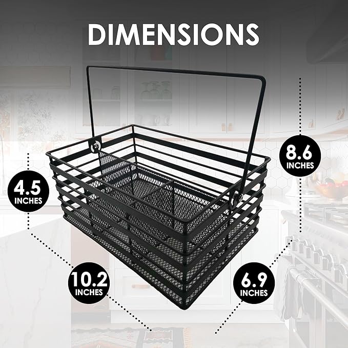 Stainless Steel Utensil Basket,Dishwasher , Flatware Basket, Kitchen, Countertop, Office, Camping, Outdoors, and Restaurants, 4-Compartment, Black