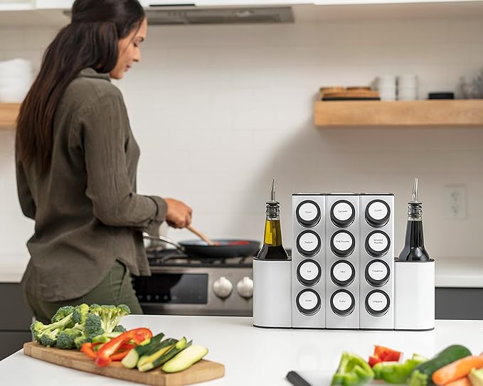 Prepdeck Chef Caddy Spice Rack - Seasoning & Oil Organizer - Spice Labels & Blank Labels, Kitchen Counter Organization and Storage (Base)