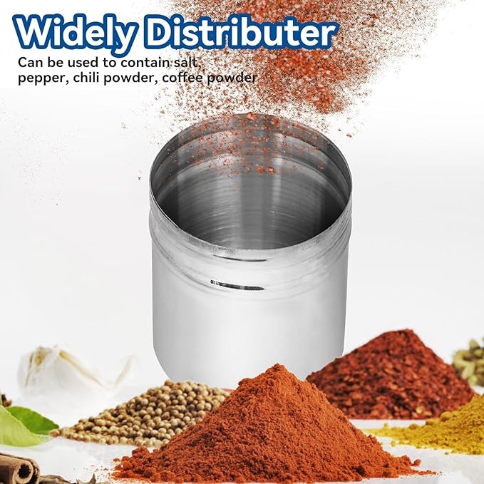 Set of 2 Stainless Steel Dredges, Stainless Steel Pepper Salt Shakers Metal Spice Shaker Large Holes Spice Dispenser Condiment Jar Kitchen Shakers Sugar Shaker for Cooking Kitchen Baking(M)