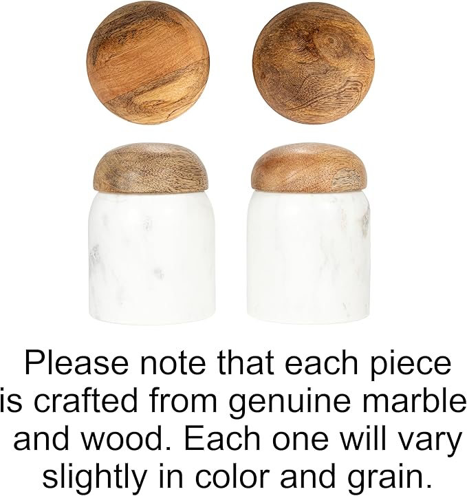 Creative Co-Op Marble and Mango Wood Pinch Pot with Lid, White and Natural