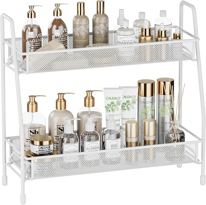 EKNITEY Bathroom Countertop Organizer Rack - 2 Tier Counter Spice Rack Metal Makeup Rack Small Perfume Vanity Organizer for Sink/Bedroom/Living room/Kitchen/Office