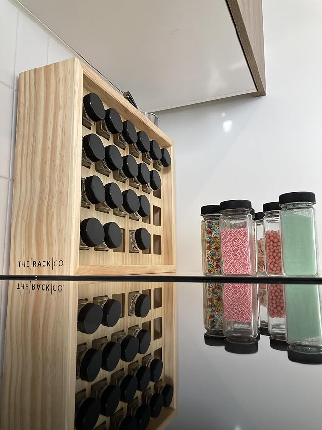 The Rack Co. 24 spice jars counter top wood cabinet