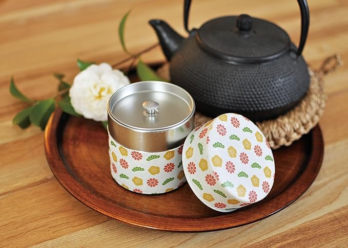 TOKYO ART Japanese tea canister tin for storing green tea leaves and matcha - perfect for preserving freshness, with a tin interior and washi paper exterior (karahana)