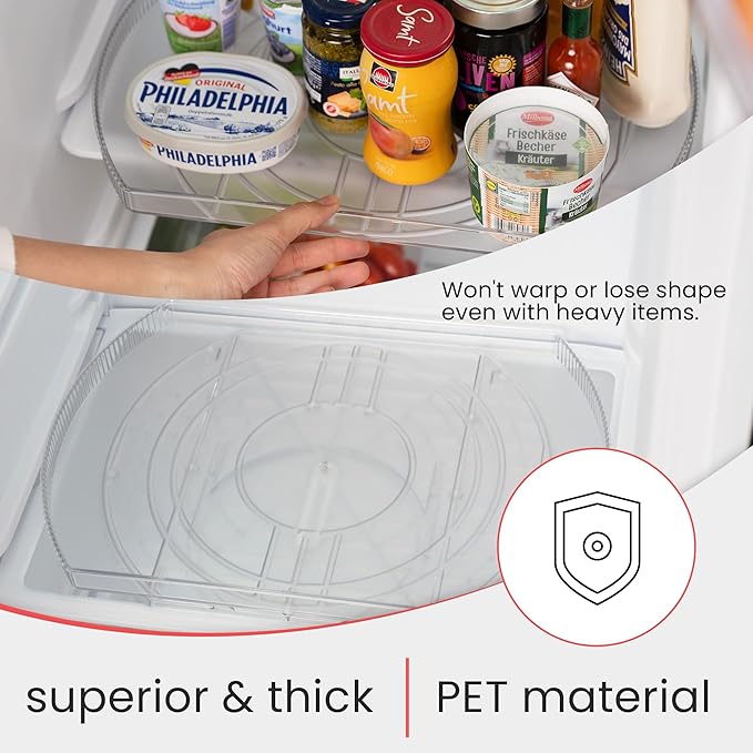 Premium Rectangle Lazy Susan for Refrigerator - 360° Rotating Tray for Fridge, Cabinet & Pantry - Fridge Turntable Organizer with Extra Sponge for Cleaning - Large, Clear Lazy Susan (16.3"x11"x1.3")