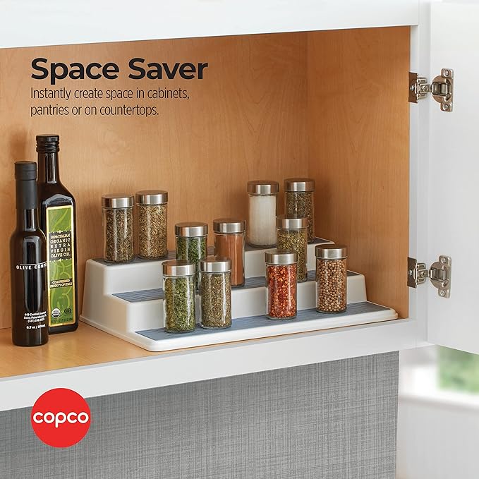 Copco Non-Skid 3-Tier Spice Pantry Organizer, 15-Inch, Durable Gray
