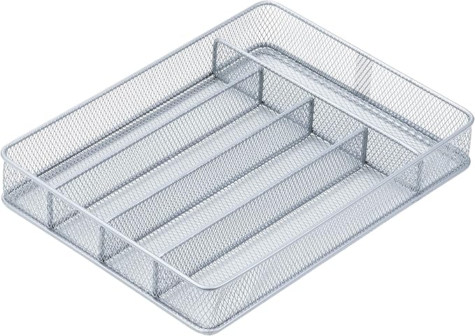 Honey-Can-Do KCH-02154 Steel Mesh 5-Compartment Cutlery Utensil Organizer, Silver