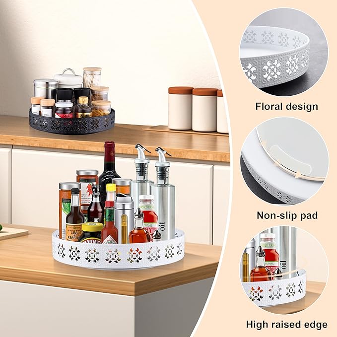 LEMIKKLE 11” Refrigerator Lazy Susan Organizer for Cabinet Countertop, rotating storage rack for kitchen, Turntable Spice Rack Organizer for Kitchen Bathroom Bedroom Pantry Vanity (White 11")