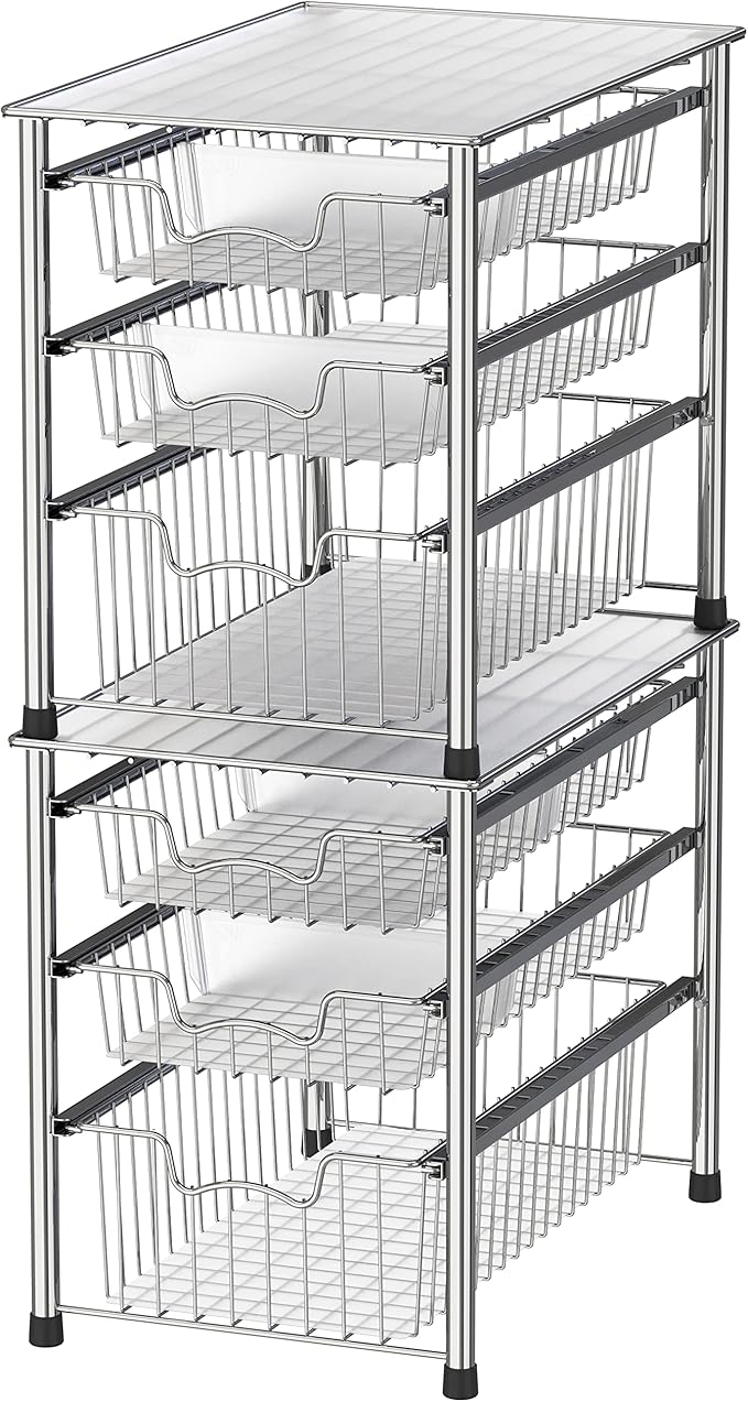 Simple Houseware Stackable 3 Tier Sliding Basket Organizer Drawer, Chrome
